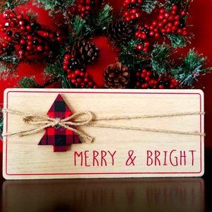 Wooden Block Sign, Christmas Holiday, Home Décor. "Merry & Bright".